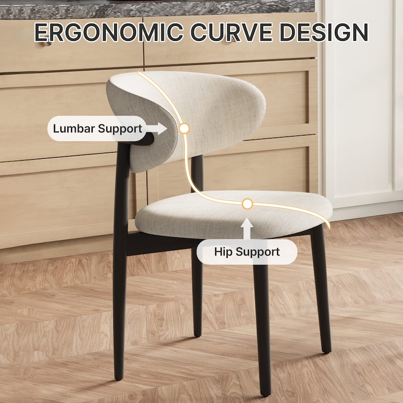 Dining Chair Black Frame Curved Back High Contrast Beige Seating