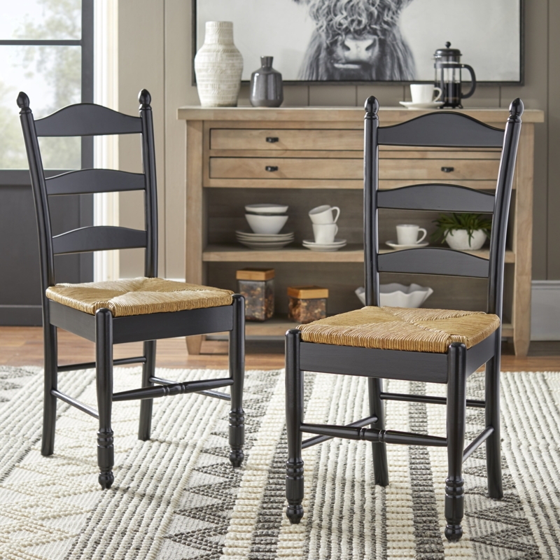 Dining Chair Black Ladder Back Rush Seat Spindle Stretchers