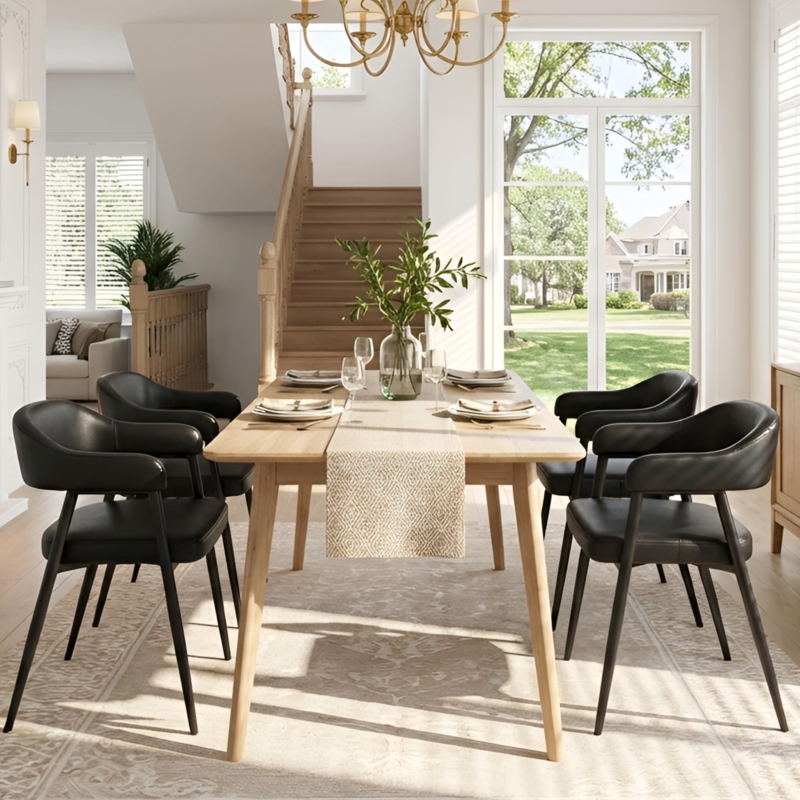Dining Chair Black Leather Like Low Curved Backrest