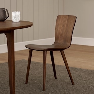 Dining Chair Black Leather Walnut Toned Curved Open Back Minimalist