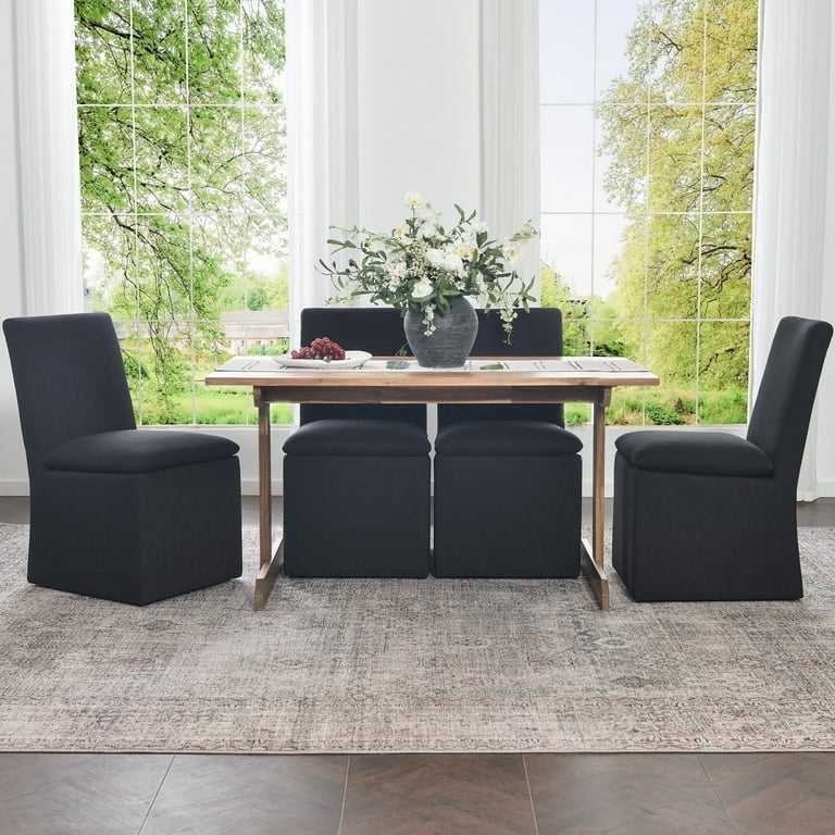 Dining Chair Black Rolling Barrel Back Modern with Casters