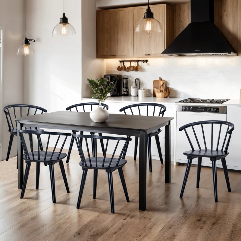 Dining Chair Black Spindle Bow Back Traditional Farmhouse Wood