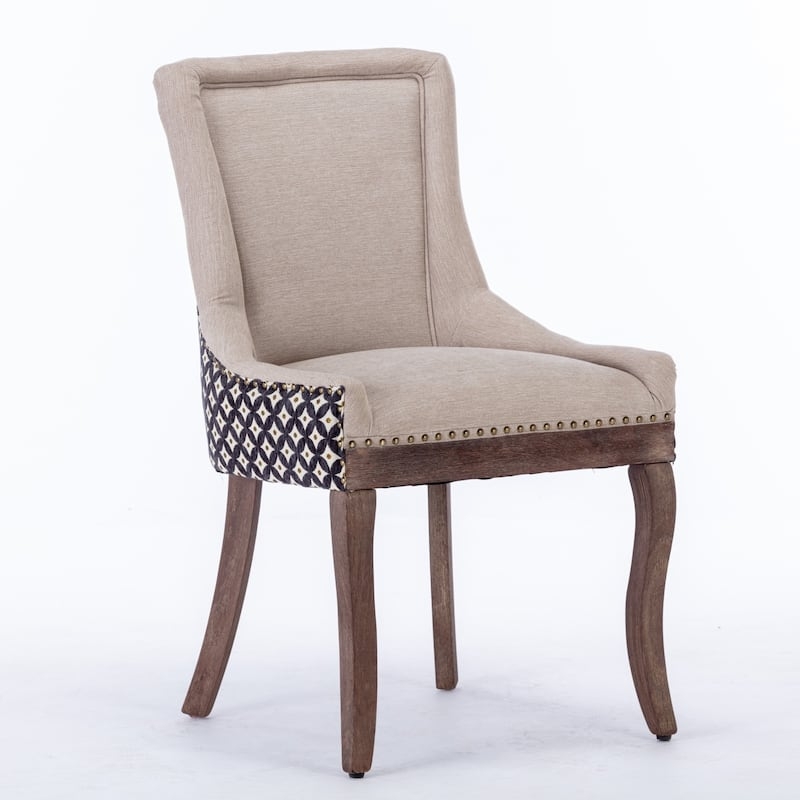 Dining Chair Black Upholstery, Bronze Nailhead Trim, Tapered Wood Legs