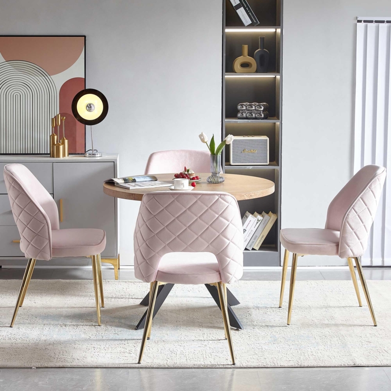 Dining Chair: Blush Velvet with Circular Cutout Back and Gold Legs