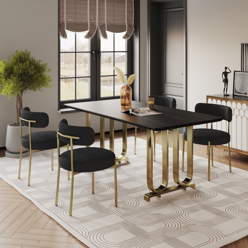 Dining Chair Boucle Texture Barrel Back Cream Black Tapered Legs