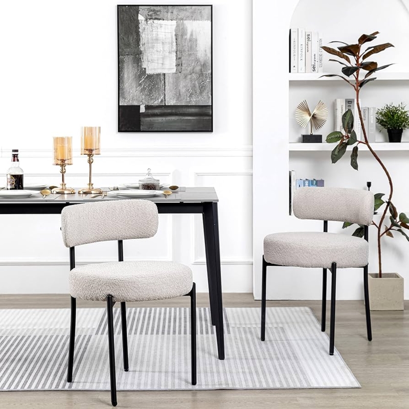 Dining Chair Boucle Texture Splayed Metal Legs Mid Century Style