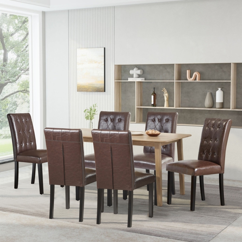 Dining Chair Bronze Upholstery, Button Tufted Back, Dark Wood Legs