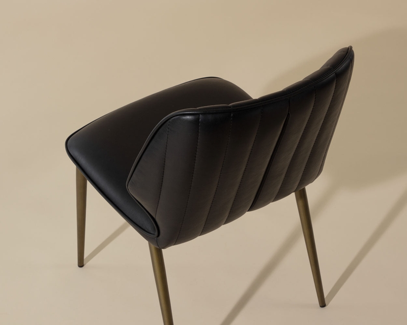 Dining Chair Brown Leather-Like, Channel Stitching, Bronze Frame