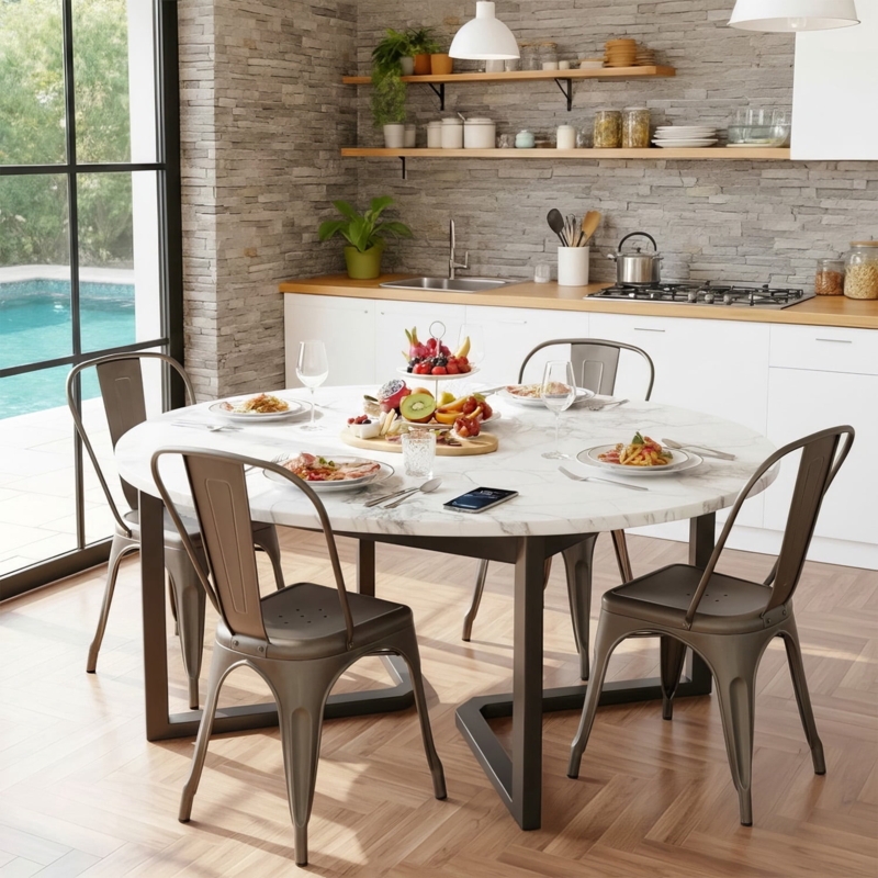 Dining Chair Brushed Bronze Finish Stackable Tolix Style Bistro