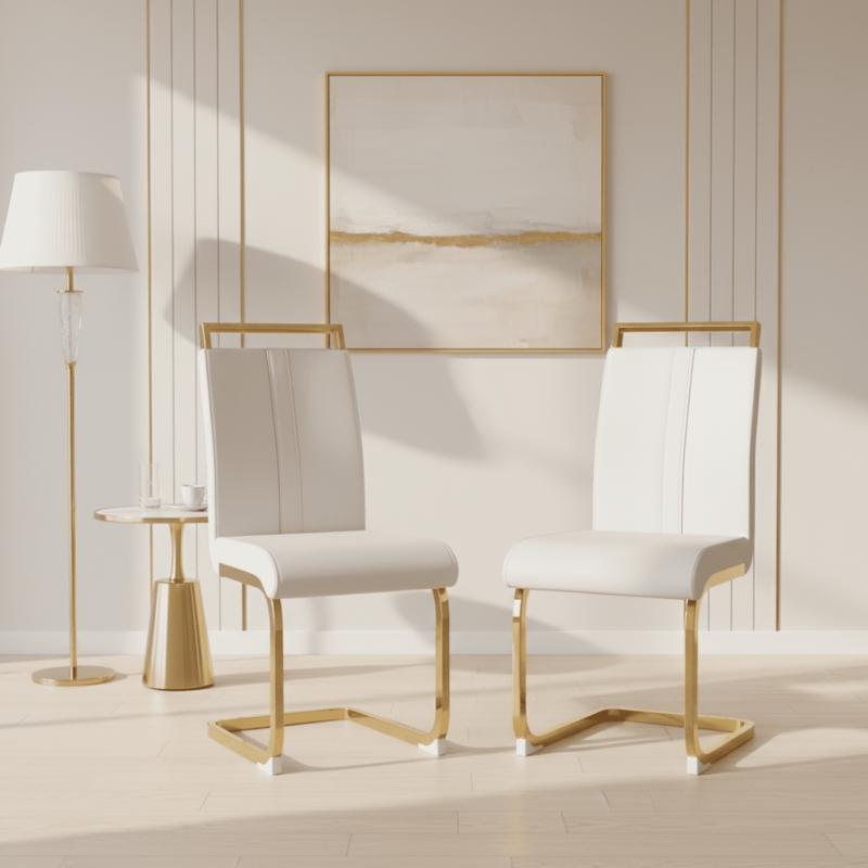 Dining Chair C-Shaped Gold Sled Base Black Channeled