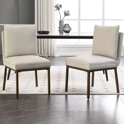 Dining Chair Camel Brown Faux Leather with Vertical Stitching