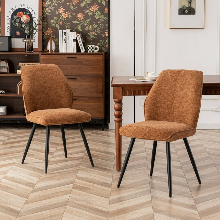 Dining Chair Caramel Upholstered Chenille Texture Armless Design