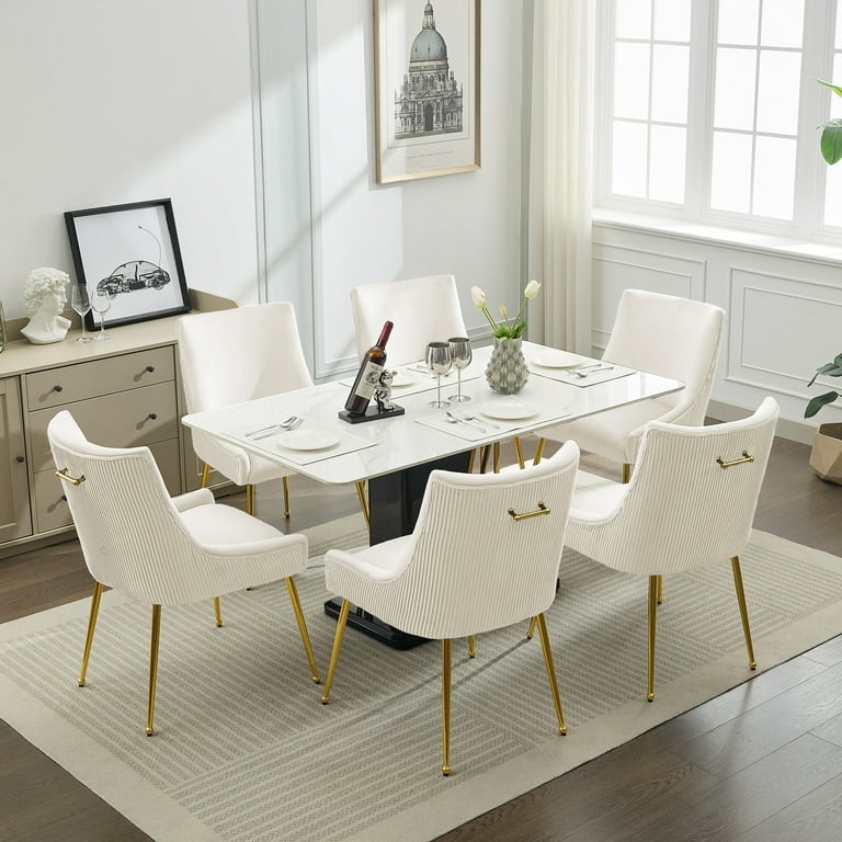 Dining Chair Channel Tufted Ring Pull Handle Polished Metal Legs Set