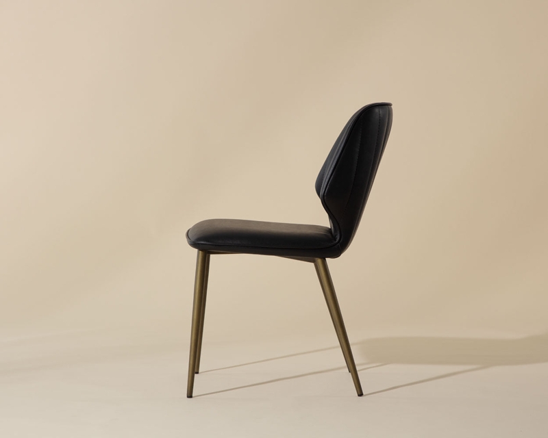 Dining Chair Channel Tufting, Charcoal Leather-Like, Bronze Frame
