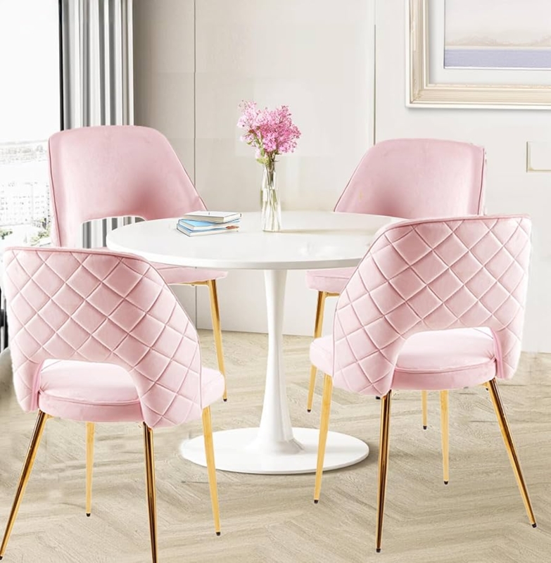 Dining Chair: Chic Blush Velvet with Round Back Cutout Detail