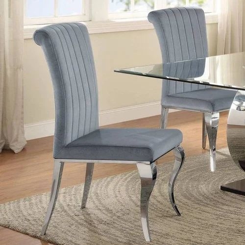Dining Chair Chrome Sled Base Black Contoured Seat Vertical Slat