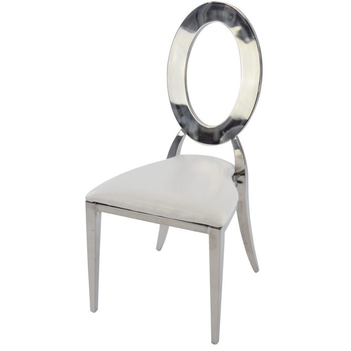 Dining Chair Circular Back Gold Finish Vertical Slats White