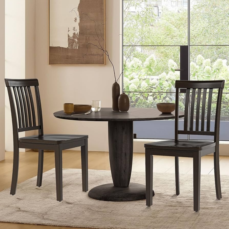 Dining Chair Classic Windsor Spindle Back Dark Brown Saddle Seat