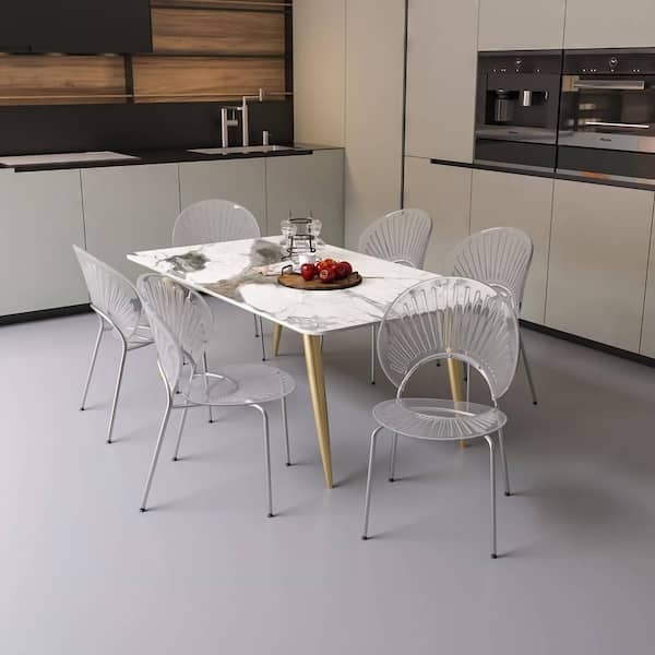 Dining Chair: Clear Transparent Seat with Polished Chrome Legs