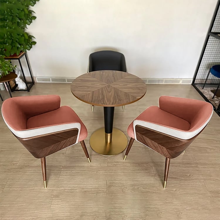 Dining Chair Cognac Leather-Like Open Back Gold Leg Caps