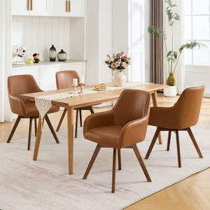 Dining Chair Cognac Leather-Like Upholstery Tapered Wood Legs High Back