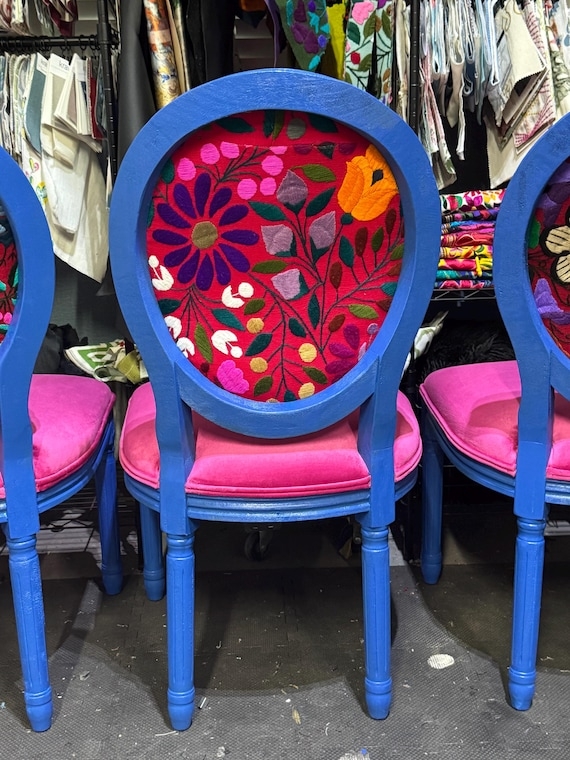 Dining Chair Colorful Geometric Weave Textile Boho Handcrafted Set