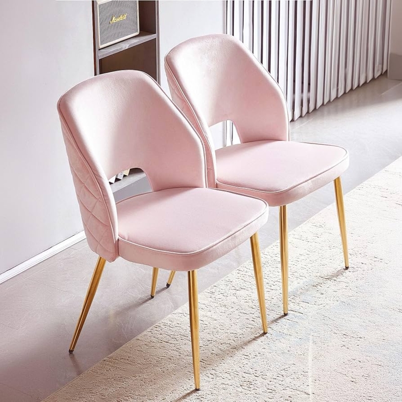Dining Chair: Contemporary Open Back Velvet with Polished Gold Legs