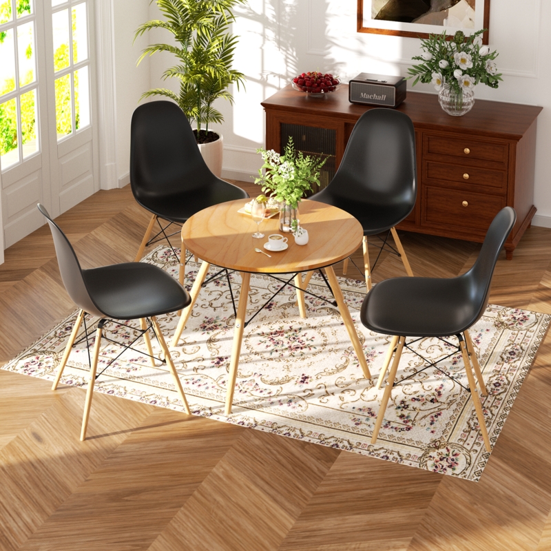 Dining Chair Contoured White Seat Eiffel Base Splayed Wood Legs