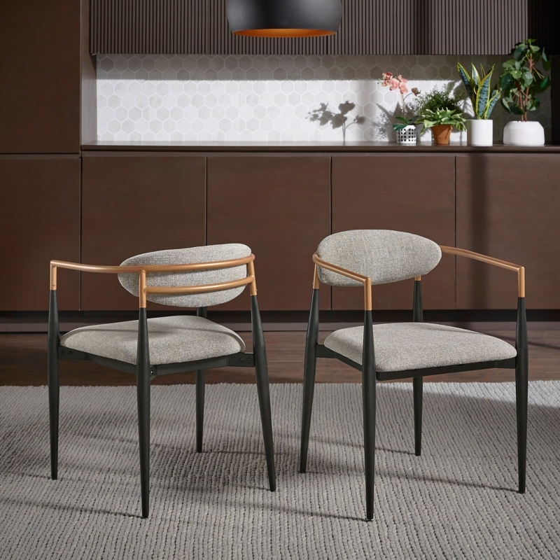 Dining Chair Copper and Black Metal Frame Light Gray