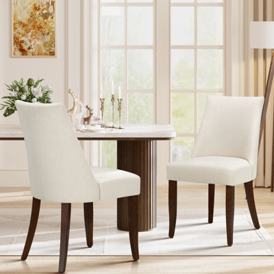 Dining Chair, Cream Tufted, High Back, Dark Wood Legs