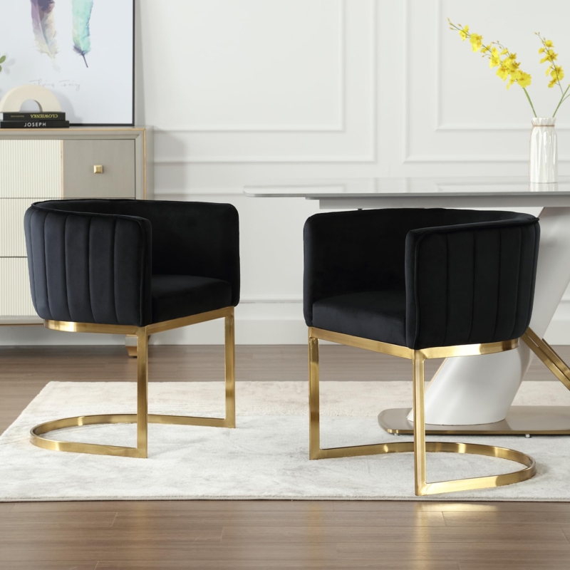 Dining Chair Cream Upholstered Sloping Arms Gold Legs