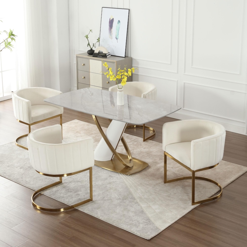 Dining Chair Cream Velvet Barrel Back Gold Splayed Legs Contemporary