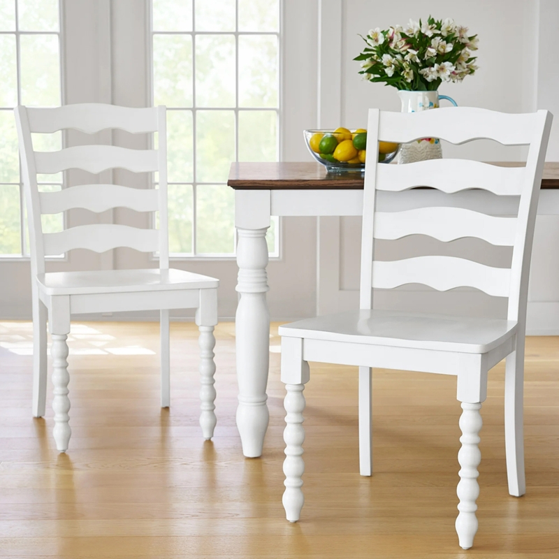 Dining Chair Crisp White Finish Slat Back Tapered Legs Coastal Style
