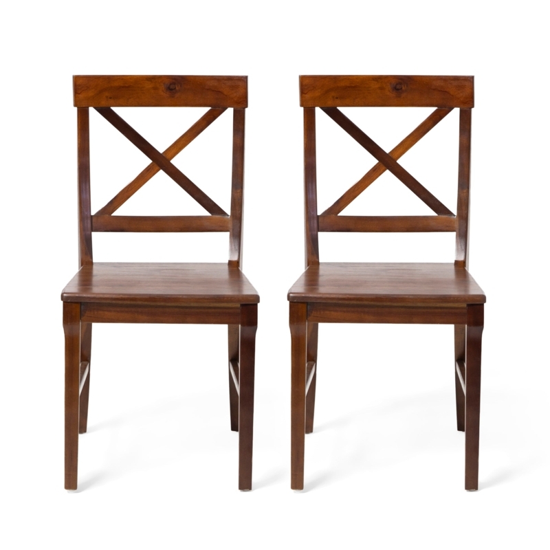 Dining Chair Cross Back Woven Seat Warm Brown Farmhouse