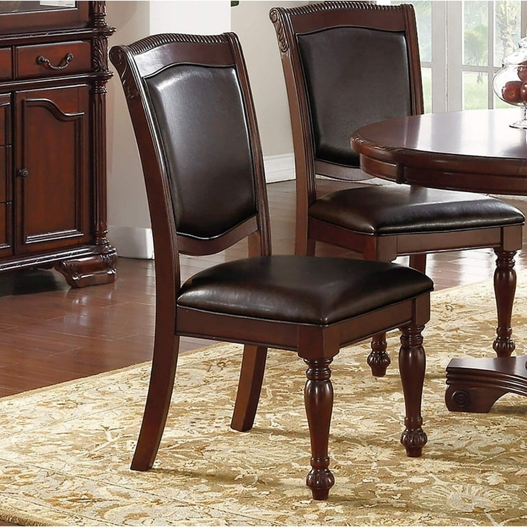 Dining Chair Crown Carving Espresso Leather Like Cabriole Legs