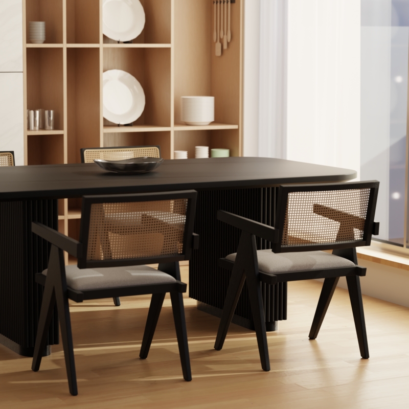 Dining Chair Curved Back & Vertical Slat, Matte Black Finish