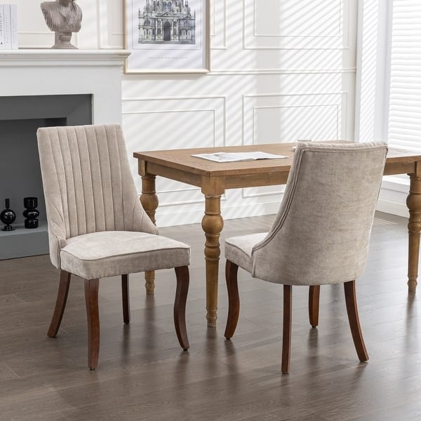 Dining Chair Curved Cabriole Legs Rustic Farmhouse Beige Upholstered
