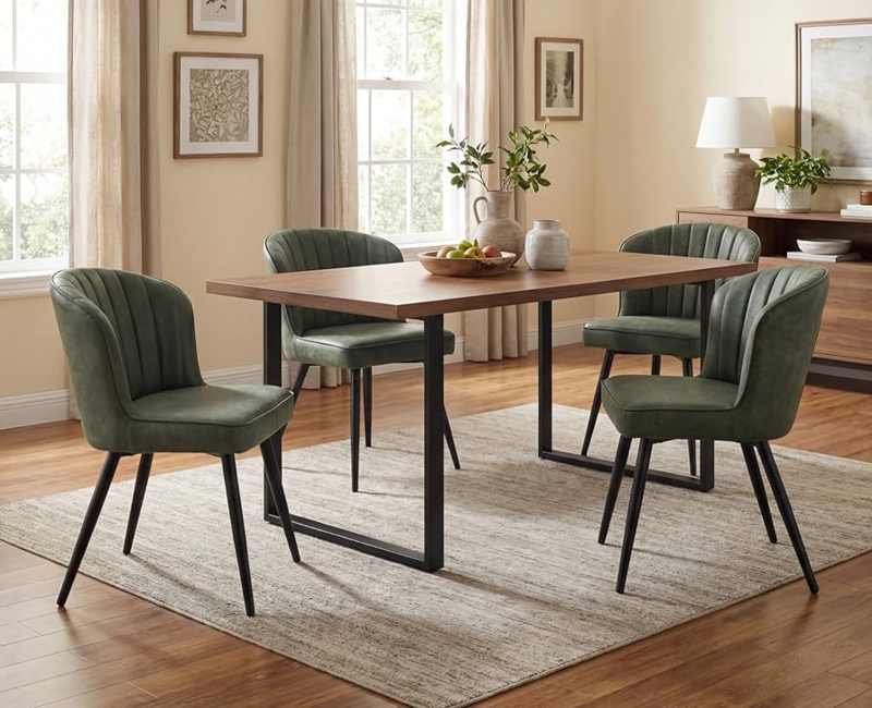 Dining Chair Curved Shell Back Forest Green Tapered Metal Legs