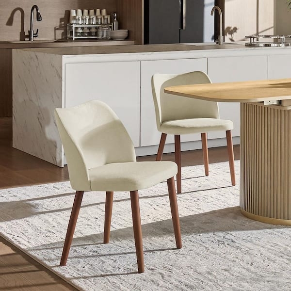 Dining Chair Curved Silhouette Tapered Wood Legs Woven Texture