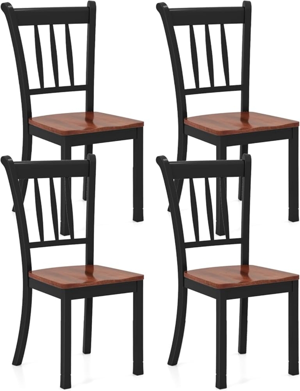 Dining Chair Curved Slat Back Black Finish Modern Farmhouse Set