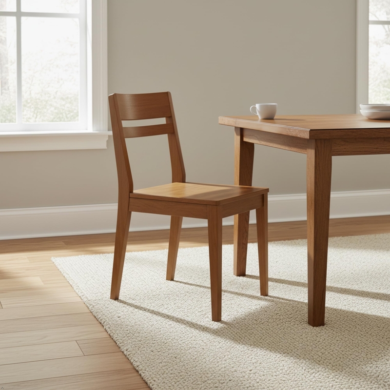 Dining Chair Curved Slat Back Pecan Finish Tapered Wooden Legs