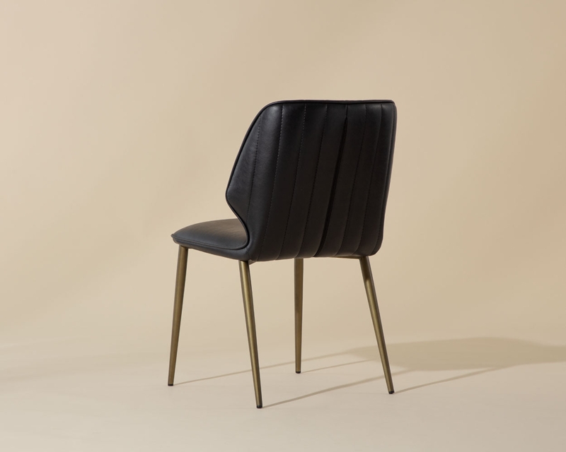 Dining Chair Curved Upholstered Back, Cream Fabric, Bronze Frame