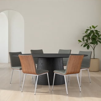 Dining Chair Curved Walnut Back Brushed Stainless Steel Gray