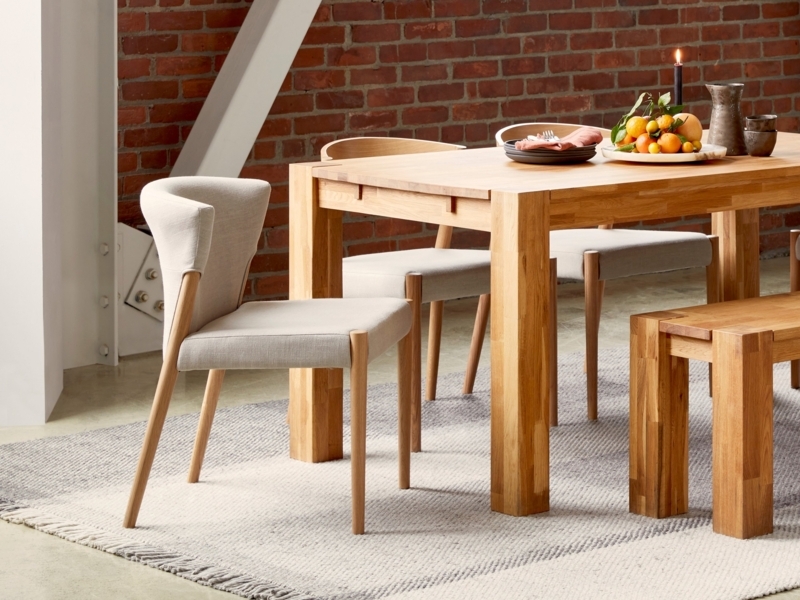 Dining Chair, Curved Wood Back, Mixed Materials, Slender Profile