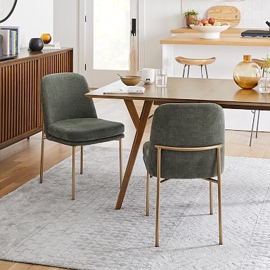 Dining Chair Dark Bronze Frame, Curved Backrest, Textured Fabric