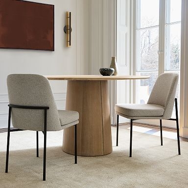 Dining Chair Dark Bronze Metal Frame, Slim Profile Legs, Beige Seat