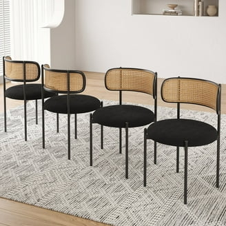 Dining Chair Dark Gray Fabric Piping Detail Curved Back Wood Legs