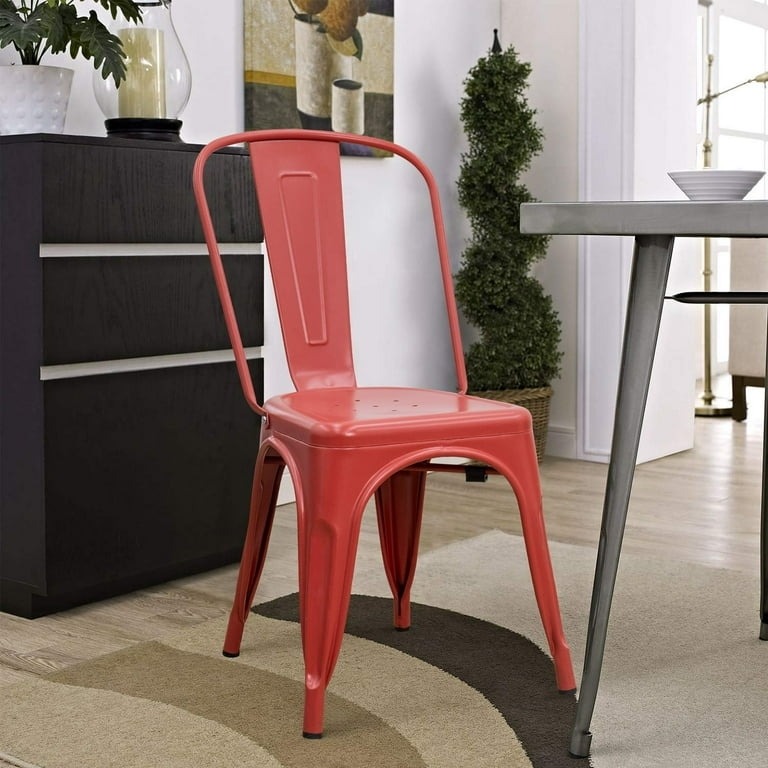 Dining Chair Distressed Metal Bistro Style Industrial Multi-Color
