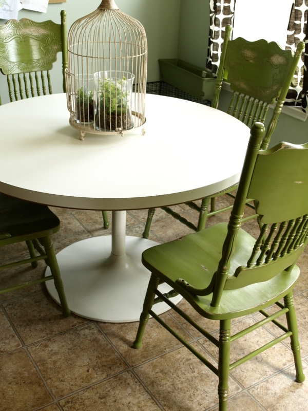 Dining Chair: Distressed Sage Green Spindle Back with Turned Legs Rustic