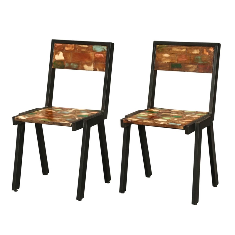 Dining Chair Eclectic Multi Colored Slats Reclaimed Wood Iron Base